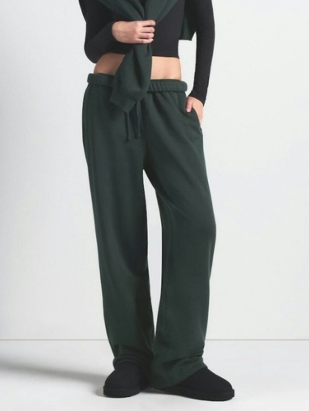 SKIMS NWT Cotton Fleece Classic Straight Leg Pants SPRUCE COLOR Size MEDIUM